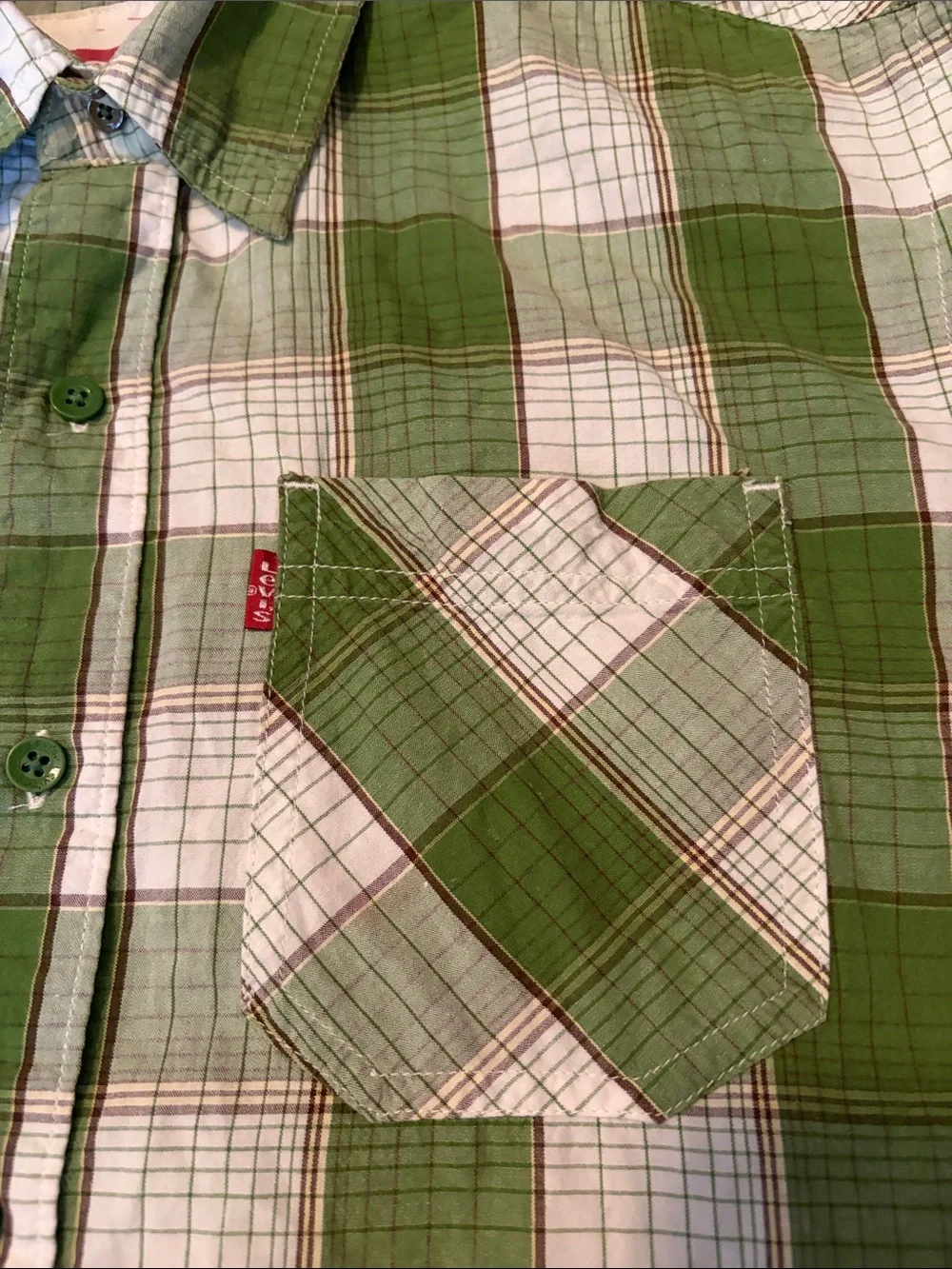 Men's  Levi  Strauss And CO Green/White Plaid   button up   Shirt  Small🍒